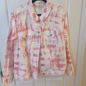 NWT Style & Co Size 22W Pink Tie Dye Denim Jacket